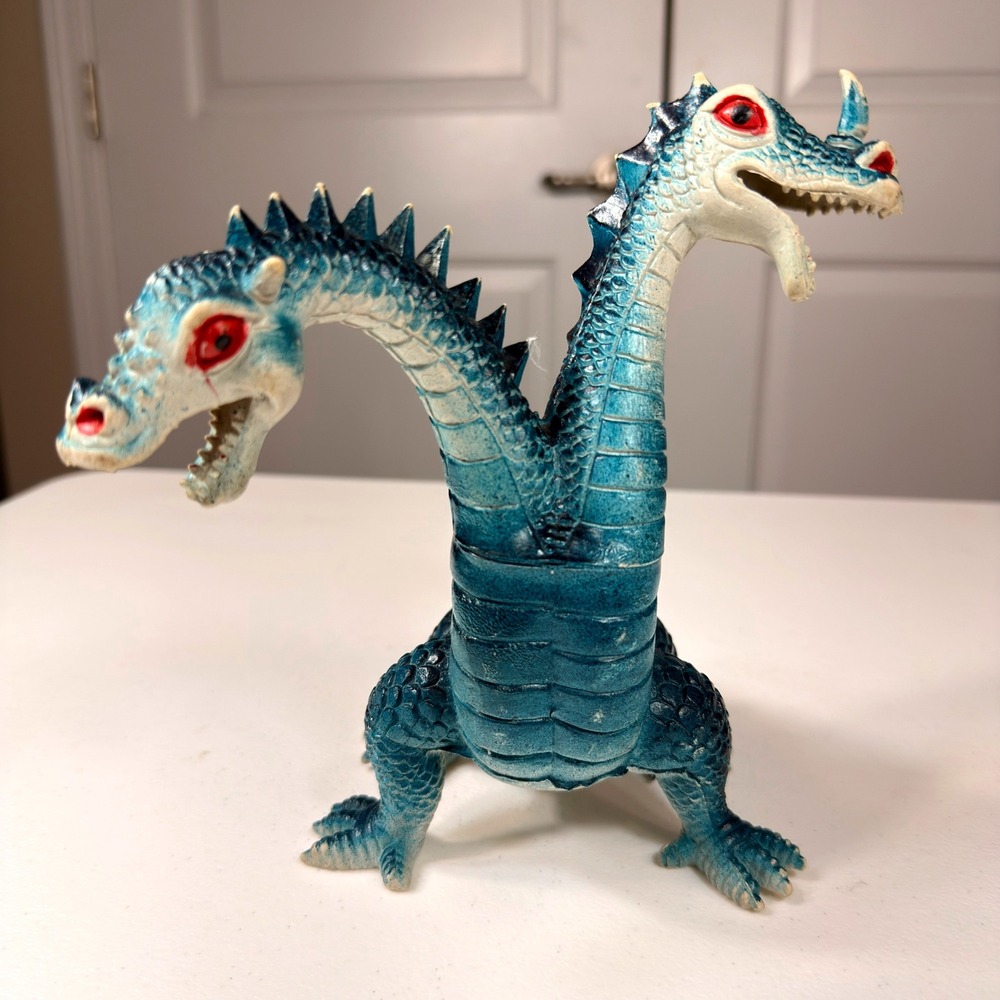 Vintage 1983 Imperial Two Headed Dragon Figure Blue Fantasy Monster Toy 7.5"